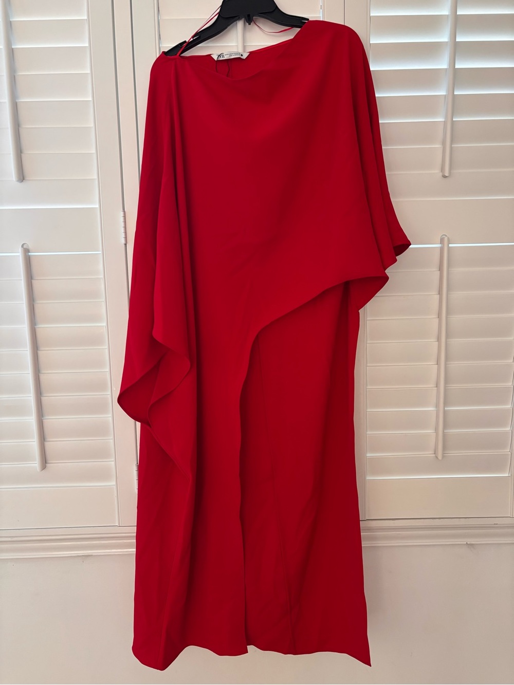 Zara Red Asymmetrical Draped Maxi Dress